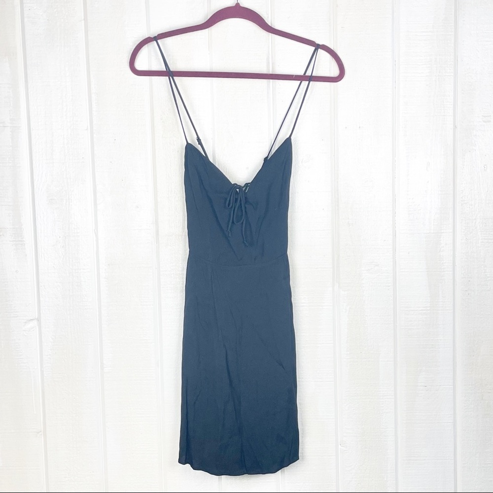 REFORMATION Black Crepe Strappy Mini Cocktail Party Dress Ties Sz 8 - Picture 2 of 9